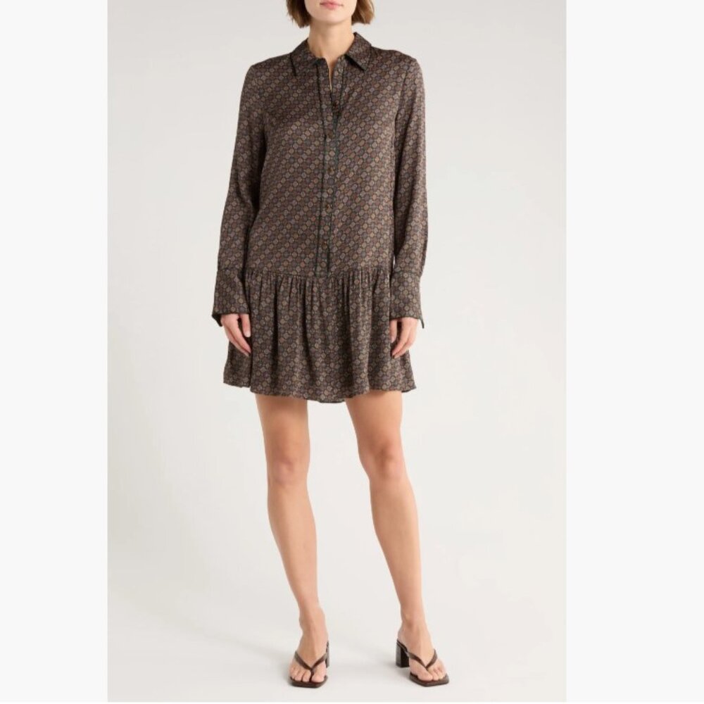 M23. Veronica Beard Alexandra Long Sleeve Silk Blend Shirtdress in Pine Multi